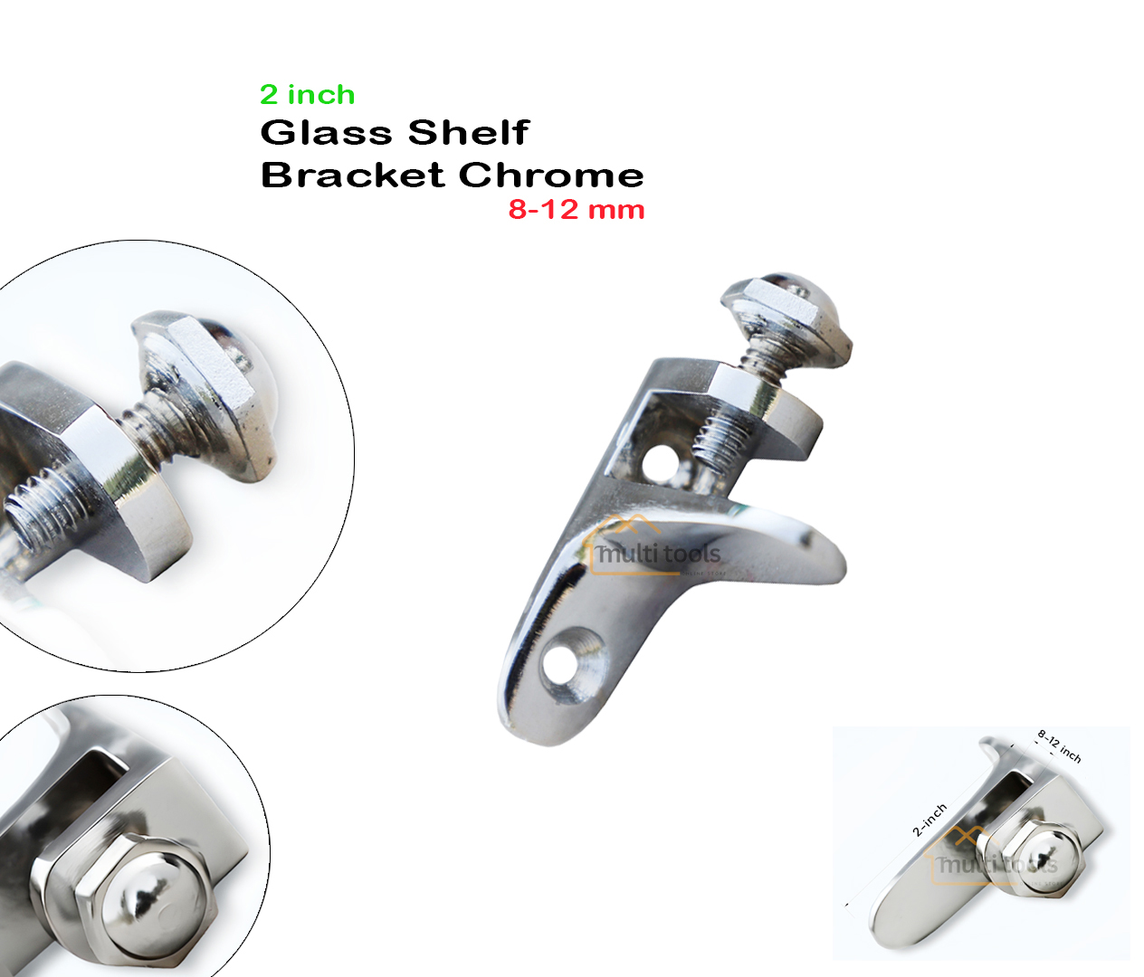Glass Shelf Bracket Chrome 8-12mm (2 Inch)